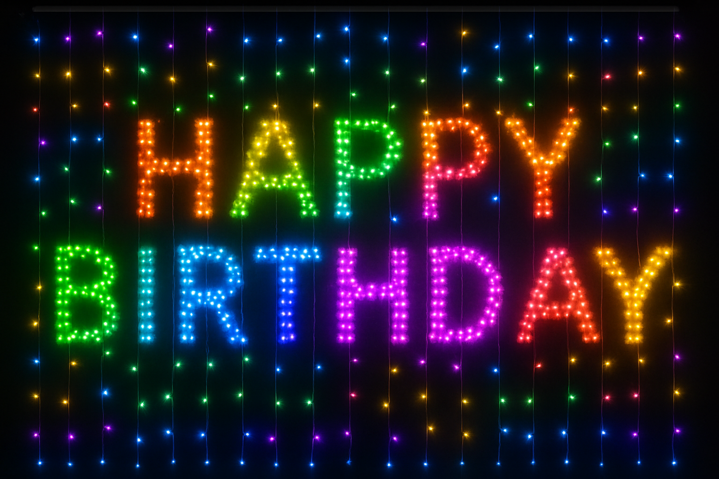 400LEDs Smart Curtain Lights DIY Text LED String RGB Waterproof Fairy Lights Music Sync Display for Window Bedroom Party Decor ,,happy birthday''